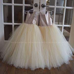 Champagne Flower Girl Tulle Dress, Sequin Tutu Flower Girl Dress for Weddings, Birthdays, Photoshoots