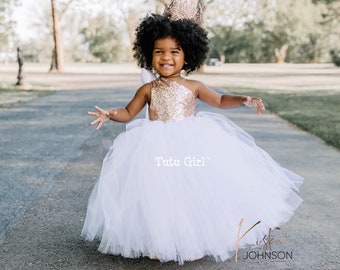 Tulle Flower Girl Dress, Bridal White Birthday Tutu Dresses, Baby Princess Dress, Toddler Dress, Wedding Flower Girl Dress - One Strap