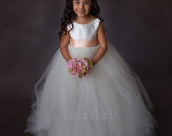 Tulle Flower Girl Dress with Sash, Flower Girl Tutu Dress Personalized, Birthday Tutu Dress with Ribbon Sash - All Ages & Sizes.