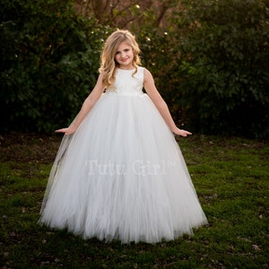 Bridal White Lace Flower Girl Dress, White Tulle Lace Flower Girl Dresses