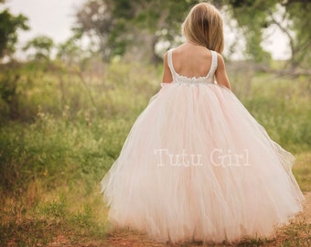 Blush Flower Girl Dress - Custom Sleeveless Tulle Tutu Dress