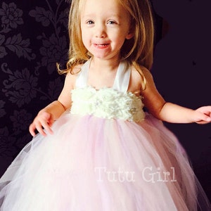 Antique White Blush Pink Lavender Flower Girl Tutu Dress