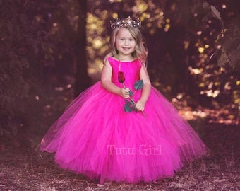 Robe de demoiselle d'honneur rose vif Robe tutu en tulle rose - Style sans manches