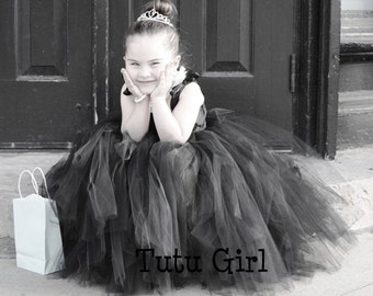 Black Tutu Dress, Black Flower Girl Dress, Black Tulle Dress for Girls