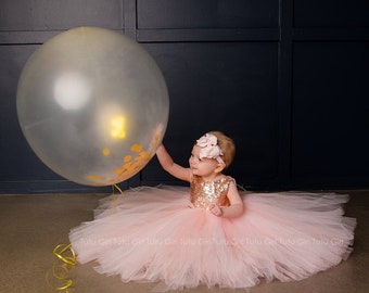 Flower Girl Dress Blush Pink Tulle and Rose Gold Sequins