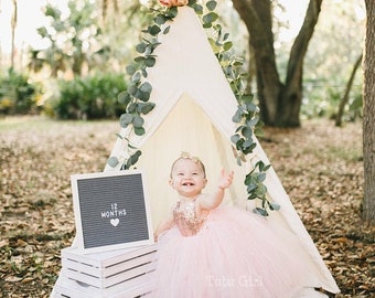 Robe de 1er anniversaire rose, robe tutu d'anniversaire en tulle pour filles