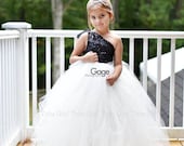 Flower Girl Dress - Tulle Flower Girl Dress - Black Flower Girl Dress, Black Sequins with Cream Skirt, Tulle Dress-Infant Toddler