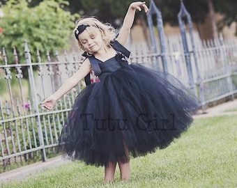 Flower Girl Black Tutu Dress, Flower Girl Black Dress - Fully Sewn - Custom Dress Sizes Girls Toddler Baby