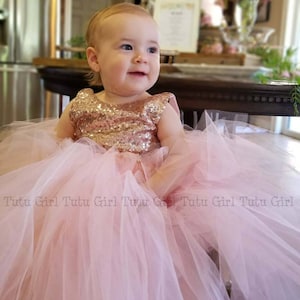 Rose Gold Sequin Tutu Dress, Sleeveless Tutu Dress, Rose Gold Tulle Dress, Rose Gold Pink Flower Girl Tutu Dress Ballet Pink (shown)