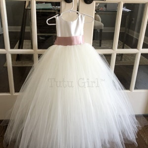 Bridal White Flower Girl Dress with Antique Mauve Sash, Mauve Flower Girl Dress , Off White and Rose Pink Birthday Tutu Dress All Sizes. image 1