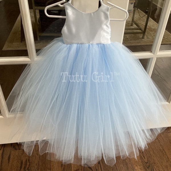 Light Blue Flower Girl Dress, Light Blue Tulle Flower Girl Dress, Tutu Flower Girl Dress Tulle Long, Blue Tutu Dress, Classic Sleeveless