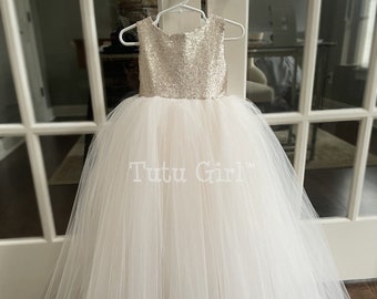 Champagne Blush Flower Girl Dress, Tulle Flower Girl Dress, Pale Blush Toddler Dress, First Birthday Dress, Baby Wedding Dresses