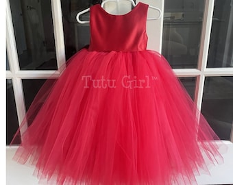 Red Flower Girl Dress, Red Toddler Flower Girl Dress, Tutu Dress, Girls Tulle Dress, Flower Girl Wedding Dress Girl Size