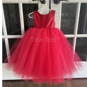 Red Flower Girl Dress, Red Toddler Flower Girl Dress, Tutu Dress, Girls Tulle Dress, Flower Girl Wedding Dress Girl Size