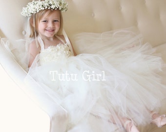 Ivory Flower Girl Dress Ivory Tutu Dress, Tulle Flower Girl Dress