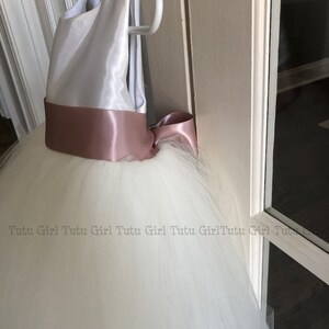 Bridal White Flower Girl Dress with Antique Mauve Sash, Mauve Flower Girl Dress , Off White and Rose Pink Birthday Tutu Dress All Sizes. image 4