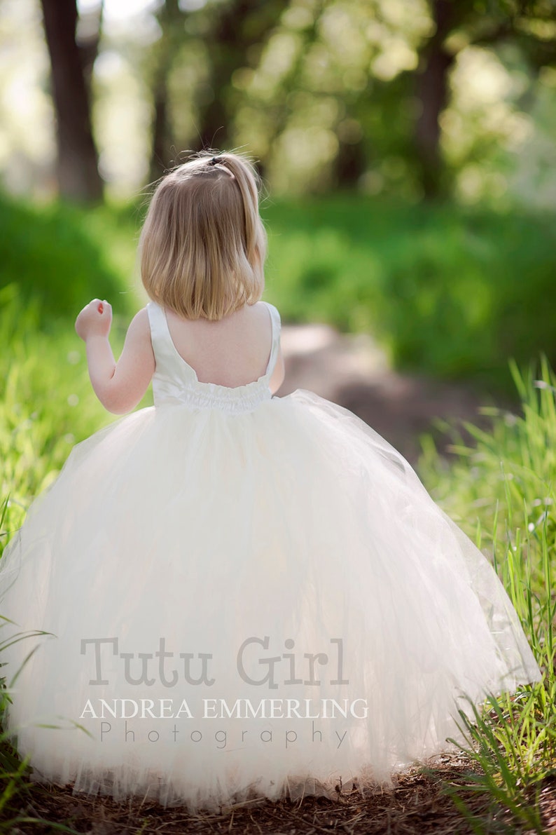 Tutu Dress Floor Length Tulle Flower Girl Dress Off White Light Ivory Baby Toddler Flowergirl Weddings Sleeveless Style