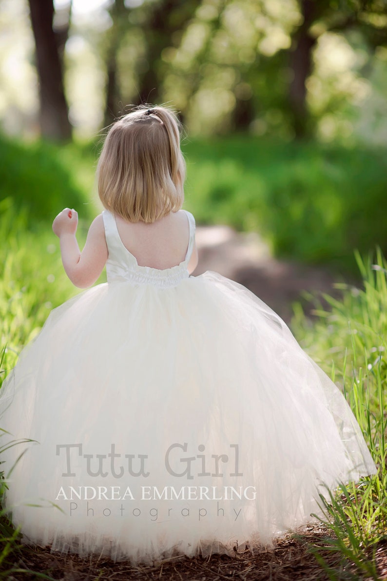 Flower Girl Dress Tulle Flower Girl Dress Toddler Flower Girl Dress White Weddings Birthday Ballgown Floor Length Tulle Dress image 4