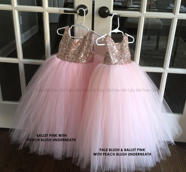 Rose Gold Sequin Tutu Dress, Sleeveless Tutu Dress, Rose Gold Tulle Dress, Rose Gold Pink Flower Girl Tutu Dress image 3