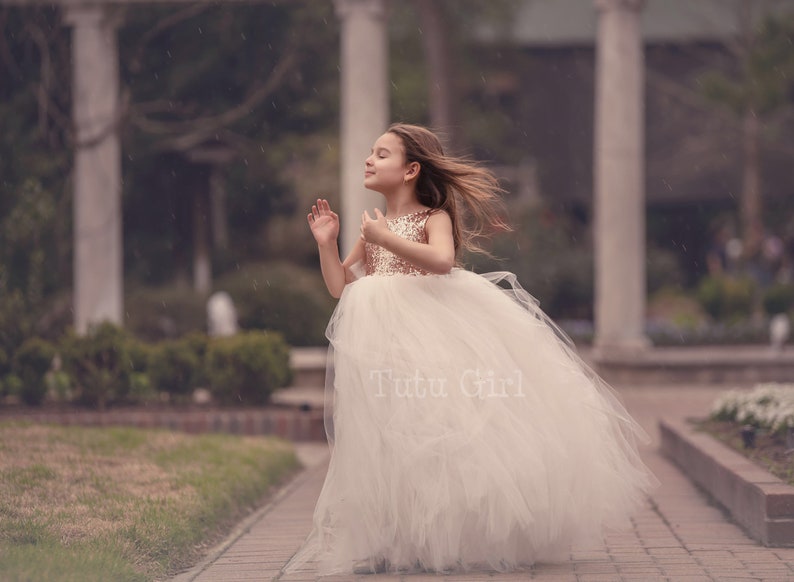 ivory and rose gold flower girl dress