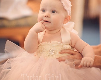 Erröten rosa Blumenmädchen Kleid, Braut weißes Tutu Kleid, Kleinkind Tutu Kleid, Baby Tutu Kleid