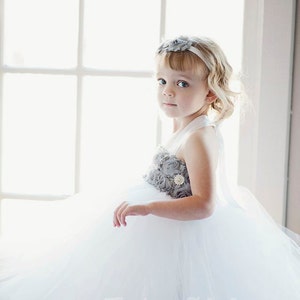 Flower Girl Tutu Dress, Custom Flower Girl Dress Design Your Own, White, Cream, Bridal White image 4