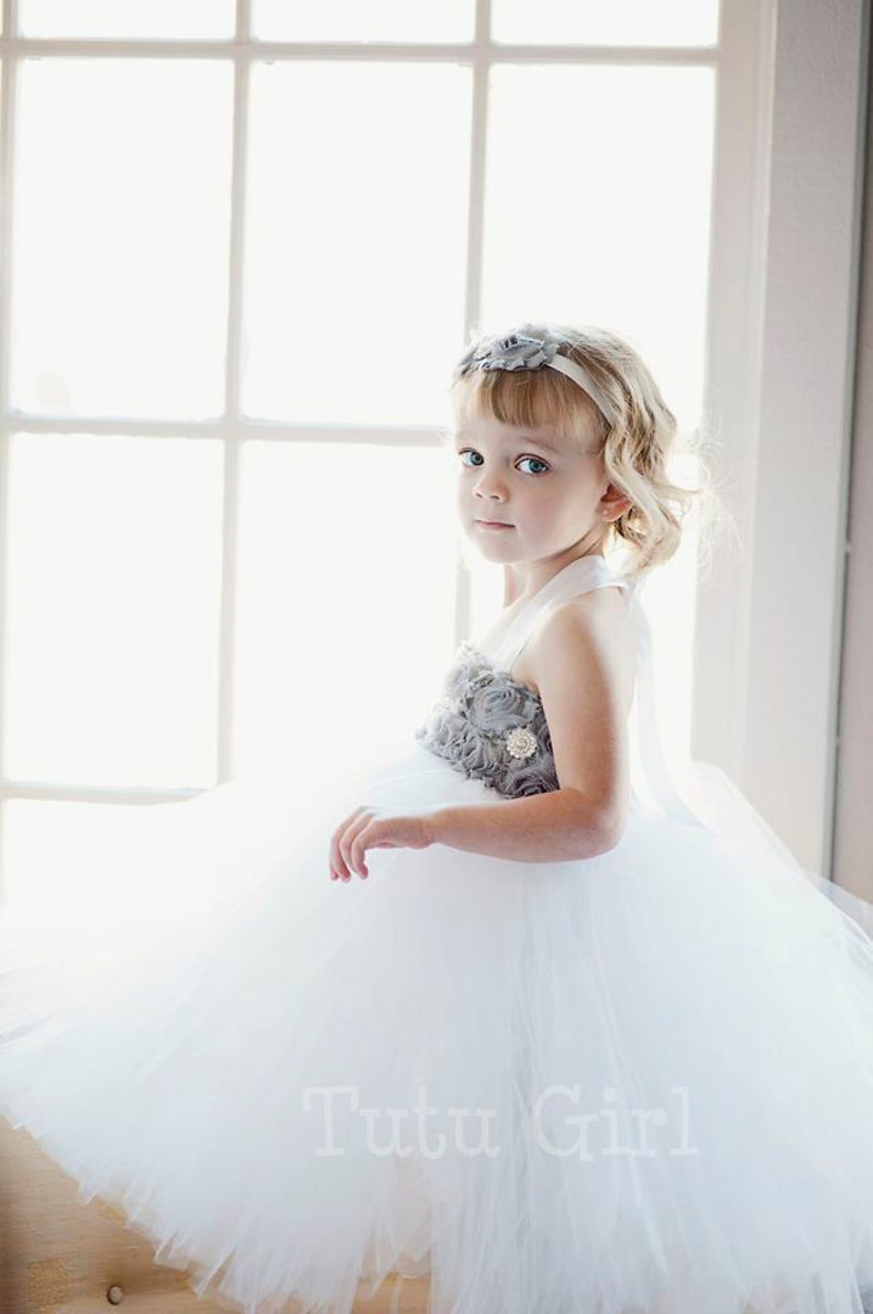 Flower Girl Tutu Dress, Custom Flower Girl Dress Design Your Own, White, Cream, Bridal White image 4