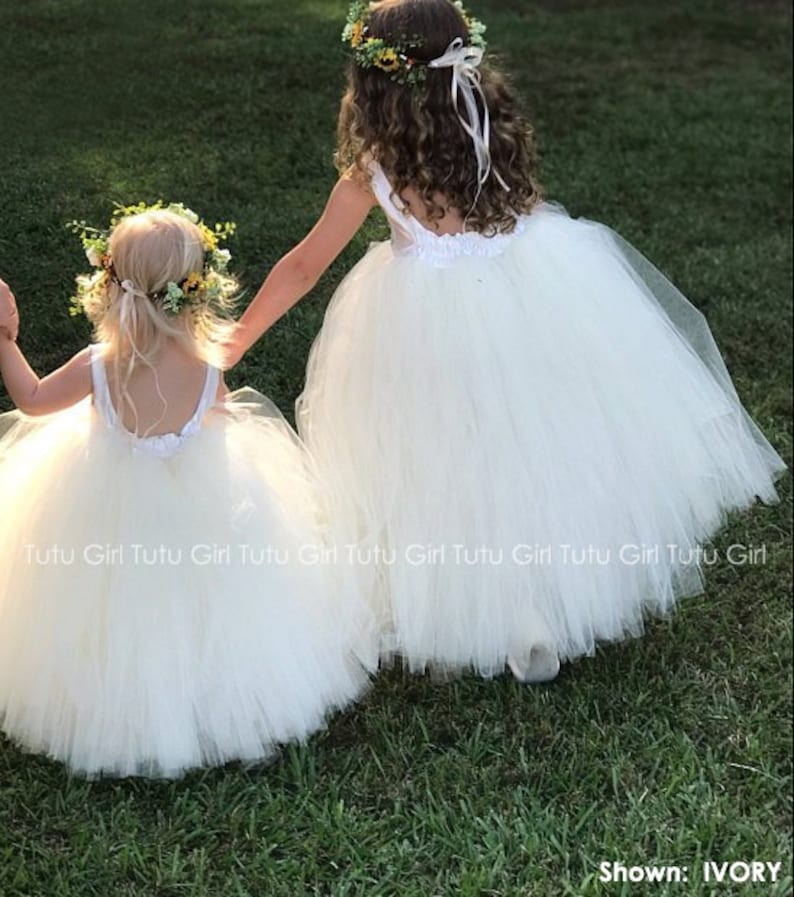 Flower Girl Dress Tulle Flower Girl Dress Toddler Flower Girl Dress White Weddings Birthday Ballgown Floor Length Tulle Dress image 2