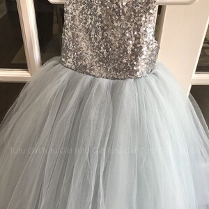 Silver Flower Girl Dress, Sequin Flower Girl Dress, Gray Tutu Dress for Girls, Grey Toddler Tutu Dress, Tulle Birthday Dress Long image 3