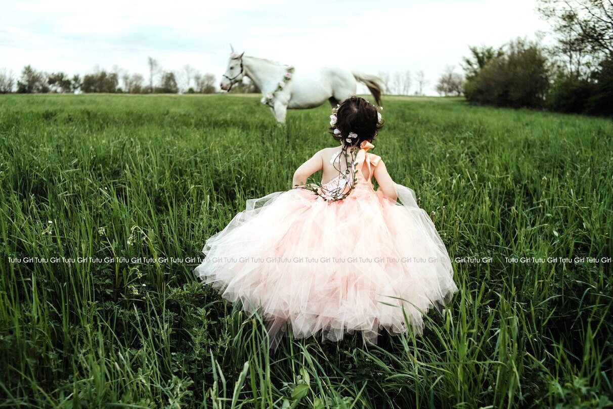 Peach Tulle Dress in Blush Sequins - Flower Girl Dress, Rose Gold Blush Peach Pink Dress - One Shoulder Style