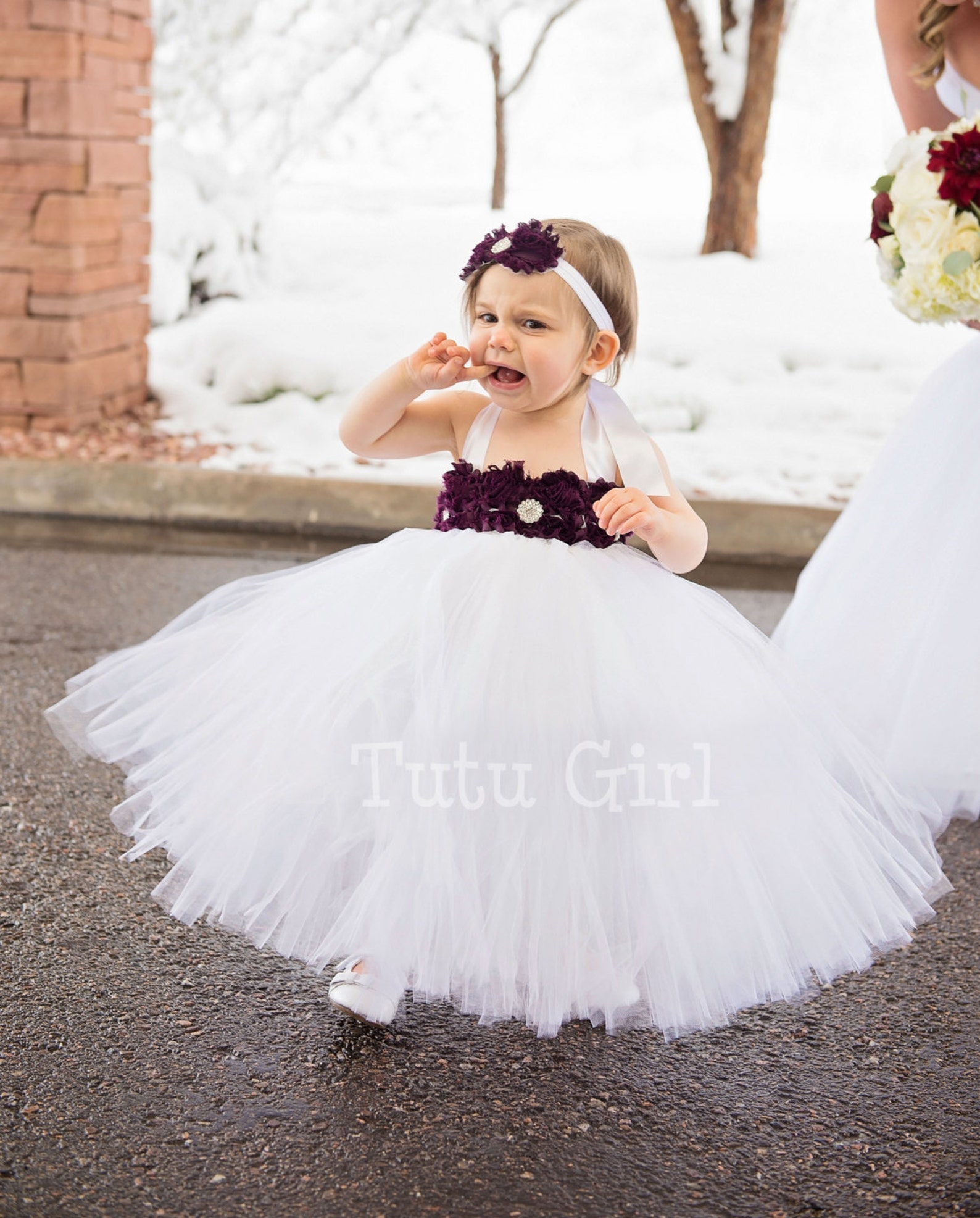 Eggplant Flower Girl Dress White and Eggplant Tulle Dress Etsy