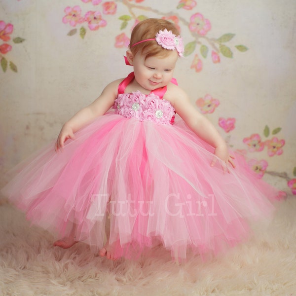 Pink Flower Girl Tutu Dress, Toddler Flower Girl Dress, Tutu Dresses, First Birthday Dress, 1st Birthday Dress, Baby Pink Tulle Dress