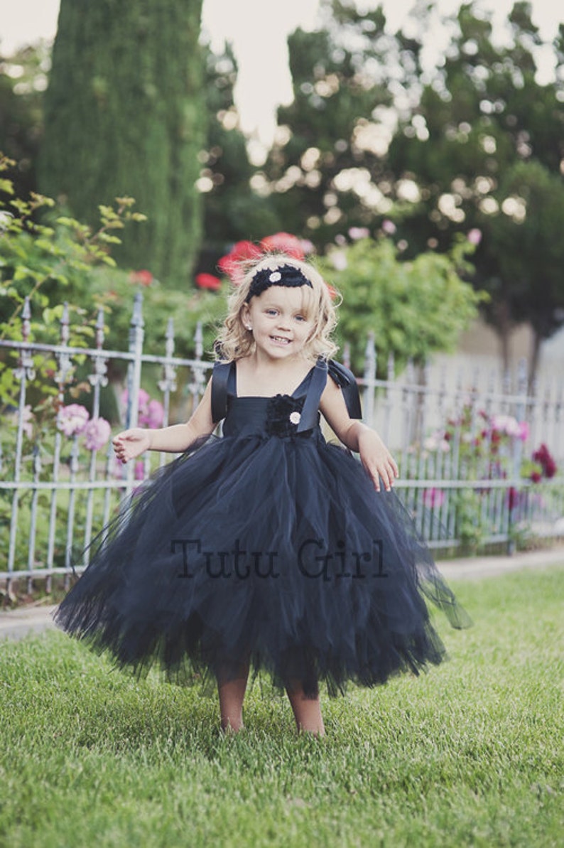 Tulle Flower Girl Dress Black Dress Black Flower Girl Dress Flower Girl Dress Black Tulle Dress Black Pageant Dress