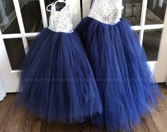Navy Blue Flower Girl Dress Gold and Navy Flower Girl Dress Tulle Flower Girl Tutu Dress With Gold Sequins One Strap Style Etsy UK