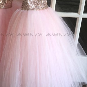 Rose Gold Sequin Tutu Dress, Sleeveless Tutu Dress, Rose Gold Tulle Dress, Rose Gold Pink Flower Girl Tutu Dress Ballet/PalePink/Blsh