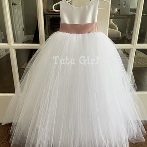 Bridal White Flower Girl Dress with Antique Mauve Sash, Mauve Flower Girl Dress , Off White and Rose Pink Birthday Tutu Dress All Sizes. image 10