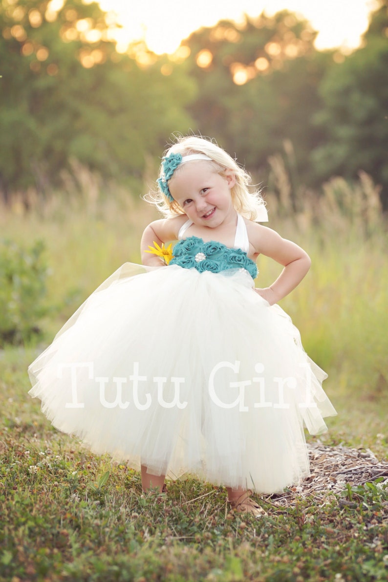 Teal Ivory Flower Girl Tutu Dress Baby Toddler Wedding Etsy