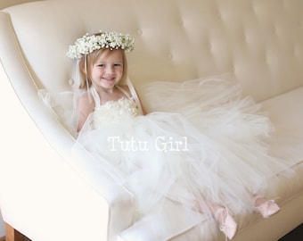 Bridal White Flower Girl Dress Tutu Style Weddings Flower Girls Jr Bridesmaid