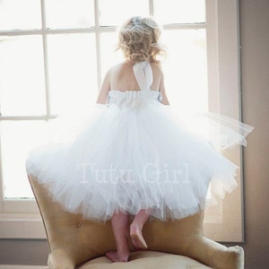 Flower Girl Tutu Dress, Custom Flower Girl Dress Design Your Own, White, Cream, Bridal White image 3