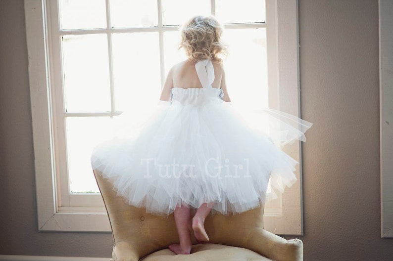 Flower Girl Tutu Dress, Custom Flower Girl Dress Design Your Own, White, Cream, Bridal White image 3