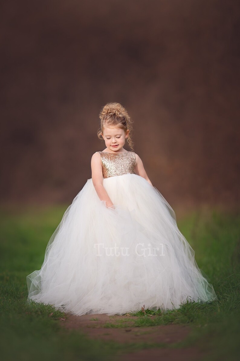 Gold and Ivory Flower Girl Dress Sequin and Tulle Light Gold Etsy