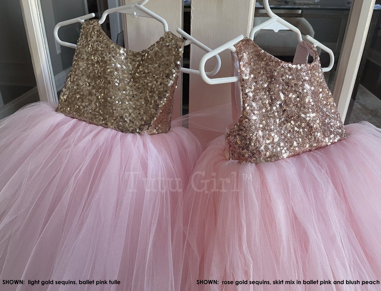 Rose Gold Sequin Tutu Dress, Sleeveless Tutu Dress, Rose Gold Tulle Dress, Rose Gold Pink Flower Girl Tutu Dress