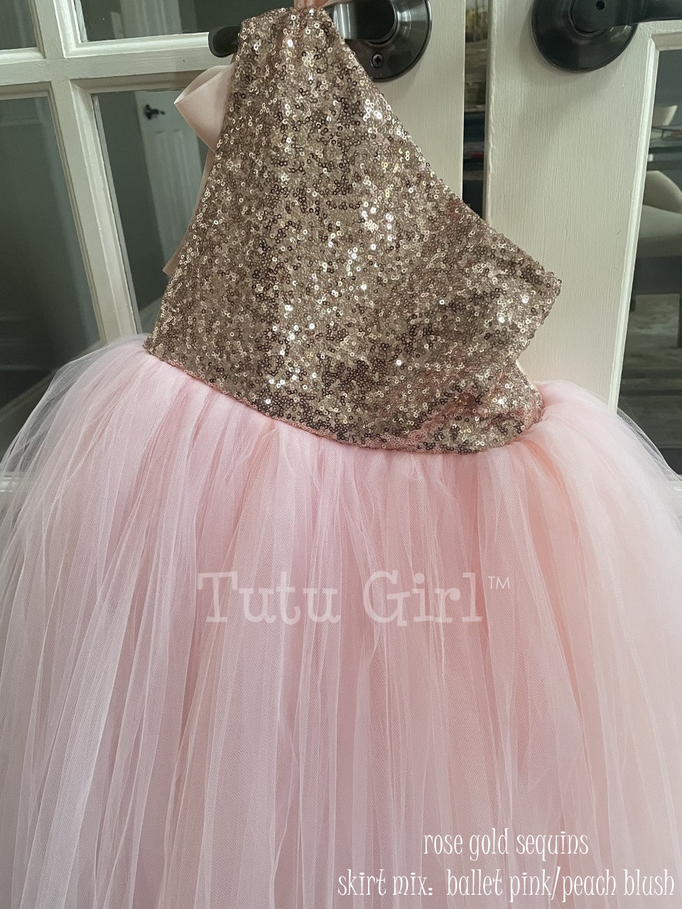 Peach Tulle Dress in Blush Sequins - Flower Girl Dress, Rose Gold Blush Peach Pink Dress - One Shoulder Style