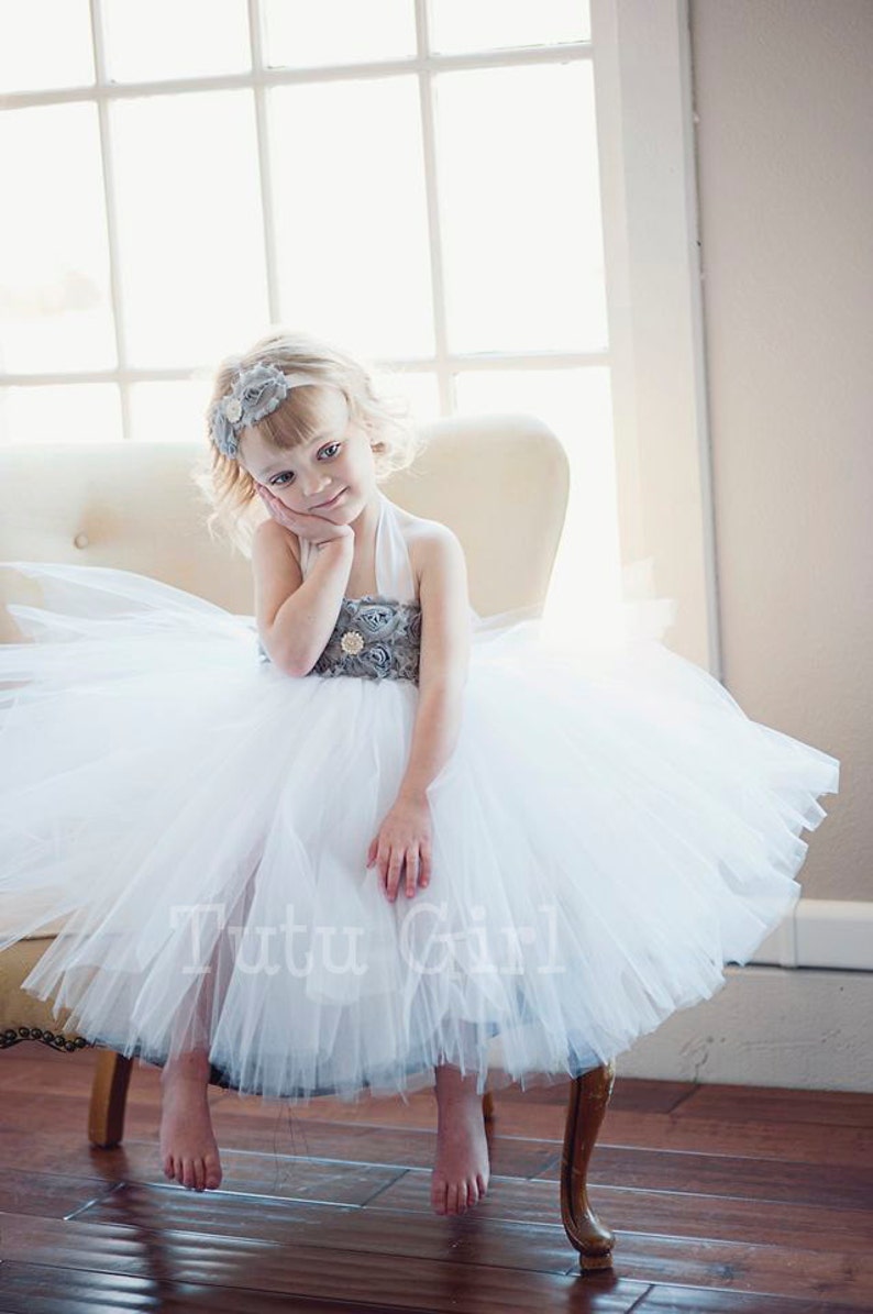 Flower Girl Tutu Dress, Custom Flower Girl Dress Design Your Own, White, Cream, Bridal White image 1