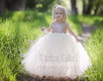 Champagne Sequin Tutu Dress, Sleeveless Tutu Dress, Champagne Tulle Dress, Champagne Flower Girl Tutu Dress