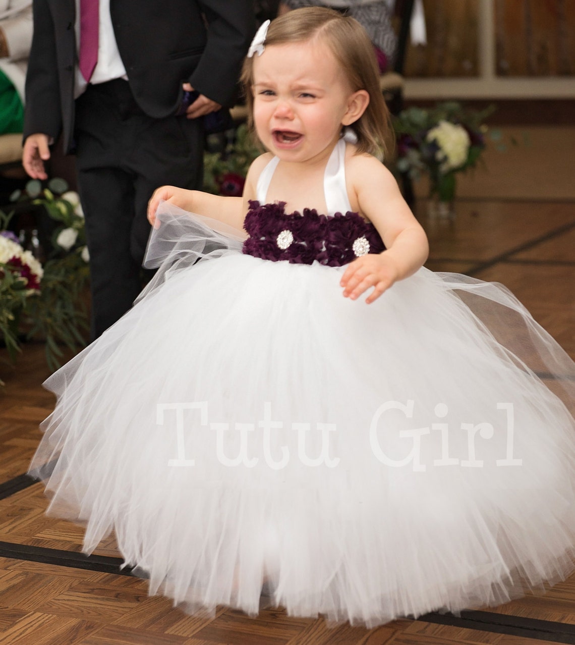 Eggplant Flower Girl Dress White and Eggplant Tulle Dress | Etsy