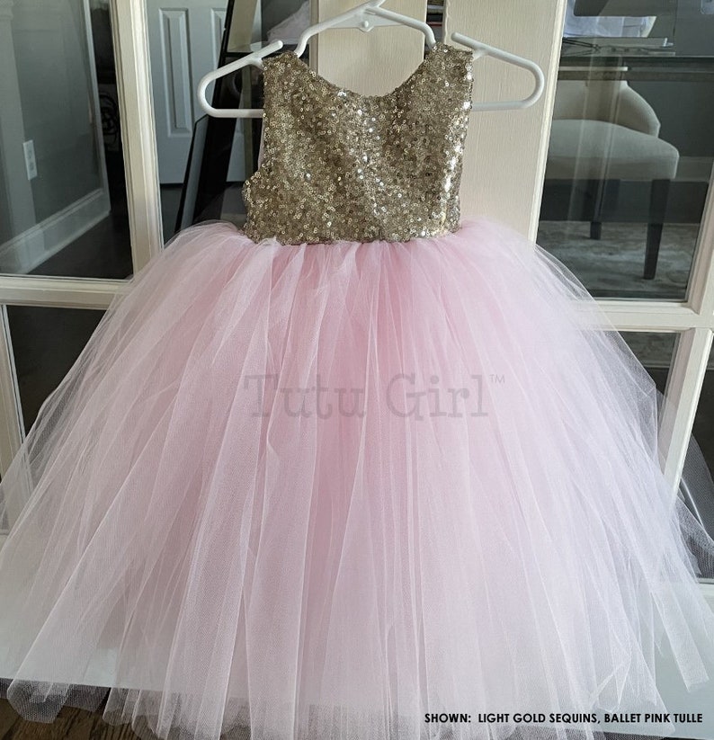 Rose Gold Sequin Tutu Dress, Sleeveless Tutu Dress, Rose Gold Tulle Dress, Rose Gold Pink Flower Girl Tutu Dress image 8