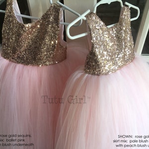 Rose Gold Sequin Tutu Dress, Sleeveless Tutu Dress, Rose Gold Tulle Dress, Rose Gold Pink Flower Girl Tutu Dress image 2