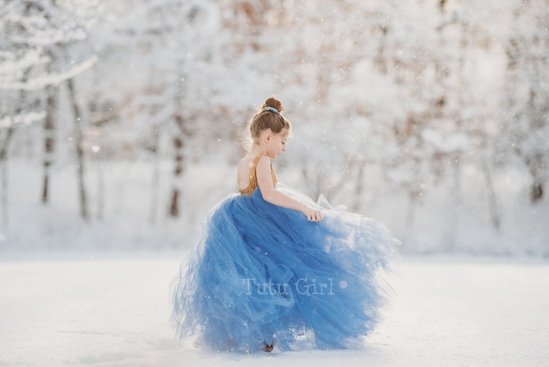 Abito da ragazza di fiori blu, abito tutu pervinca e oro, abito da ragazza di fiori in tulle, paillettes oro e gonna tutu dimensioni e colori personalizzati immagine 7