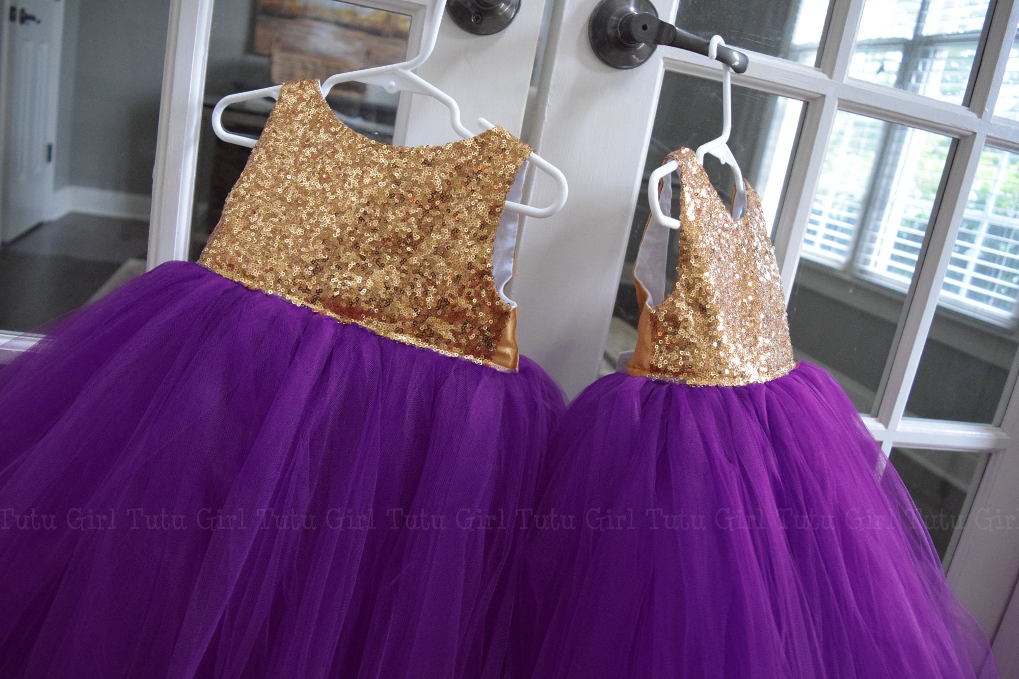Gold and Purple Flower Girl Dress 